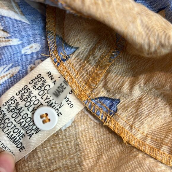 FRNCH Paris Womens Vacay Blouse Size M/L Medium Large mustard blue floral boho - Picture 13 of 16